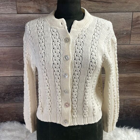 Cream White Button Up Sweater Size Ladies S/M, Vintage - Picture 1 of 5
